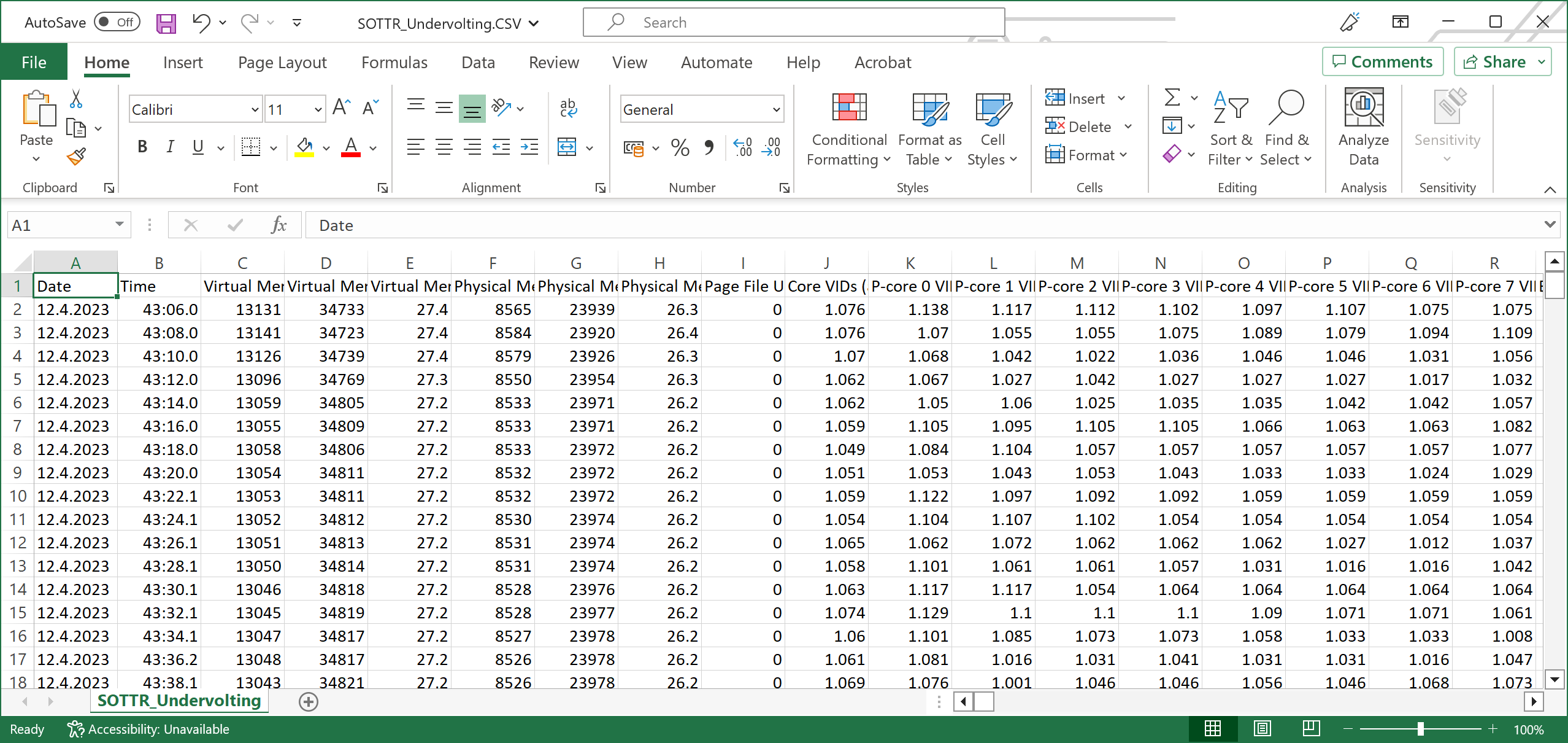 CSV file in Excel.