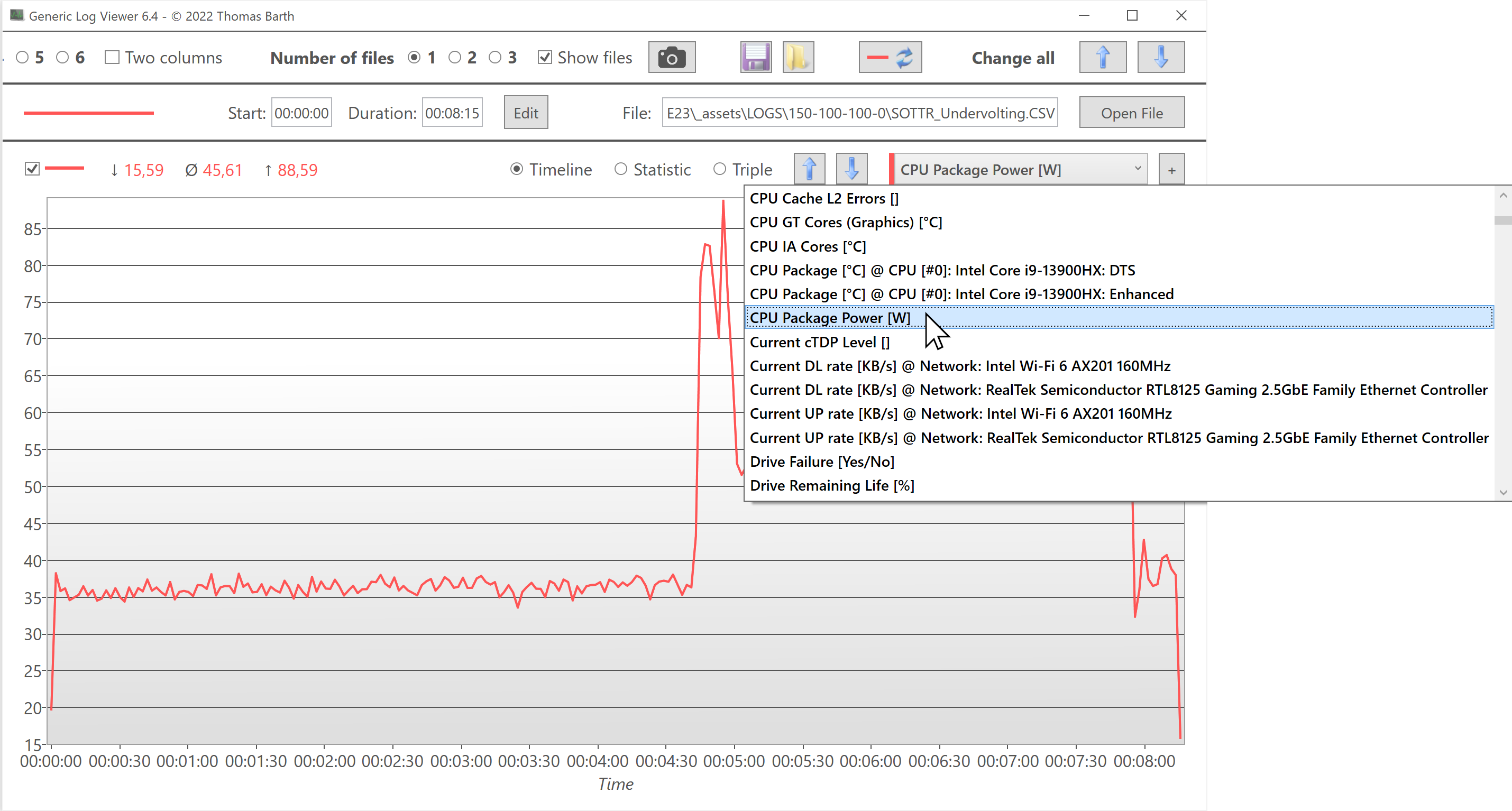 Select sensor from drop-down menu. Either scroll through the list or type the first few letters of the sensor name.