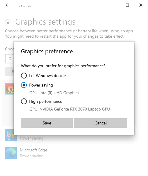 graphics settings gpu choice