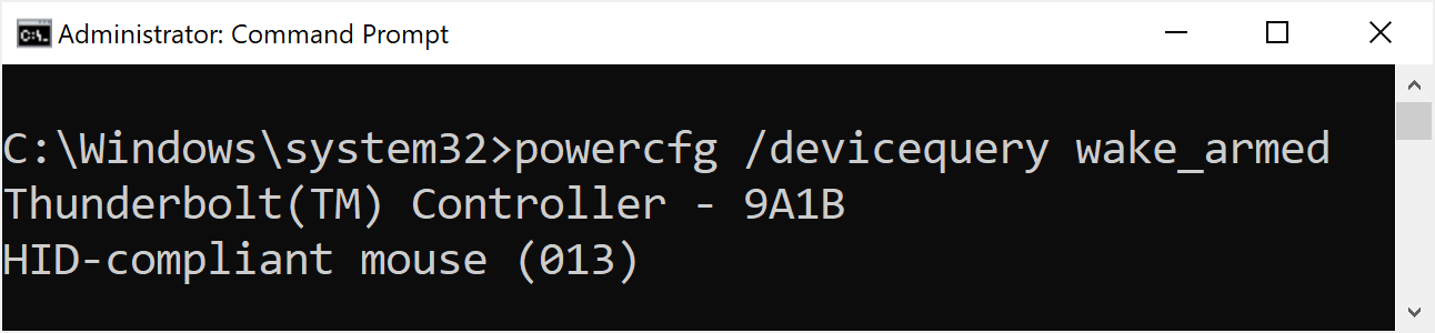 Example console output of powercfg /devicequery wake_armed