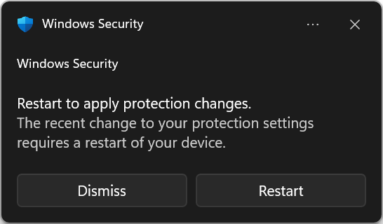 win11 vbs 05 restart required