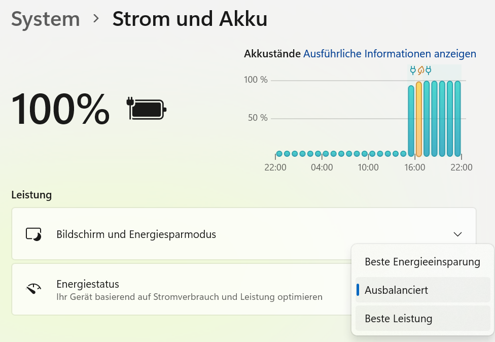 Screenshot Windows 11 Leistungsprofil Beste Leistung