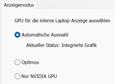 NVIDIA Advanced Optimus screenshot of the NVIDIA control panel