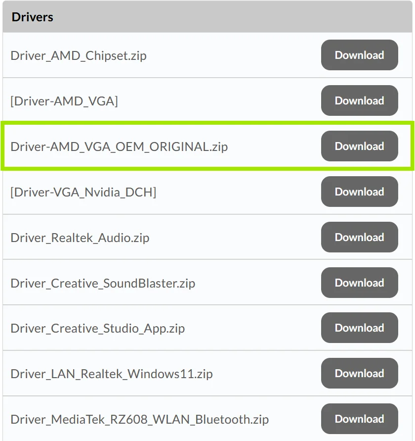 OEM driver for XMG laptops in the download portal
