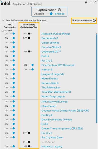 Intel Binary Optimization Tool Screenshot