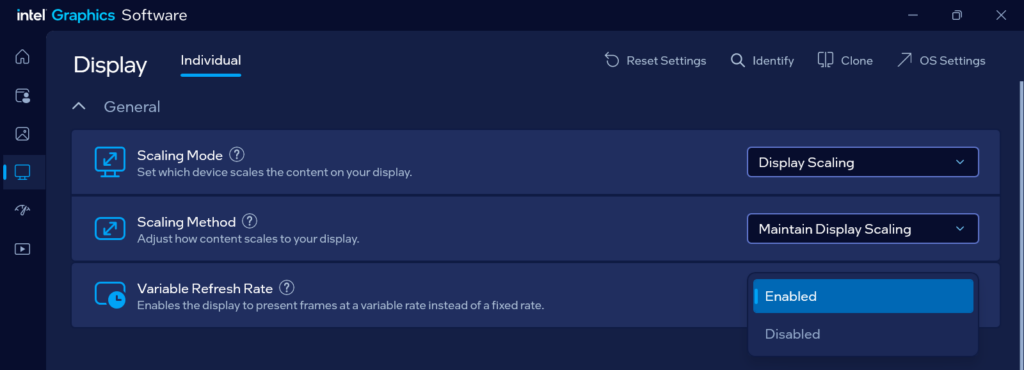 variable refresh rate in intel graphics software en