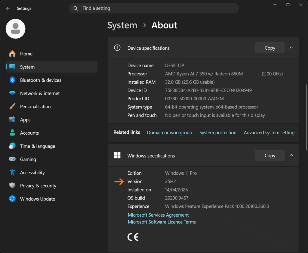 windows about windows version en